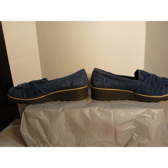 Clarks SHARON DASHER Blue Suede Designer Wedge Loafer WMS 10W  NEW ($110) - Picture 5 of 16